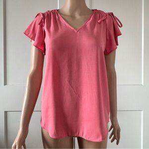 Ann Taylor Factory Pink Shoulder Ties Flutter Sleeves Blouse Top XSP Petite XS